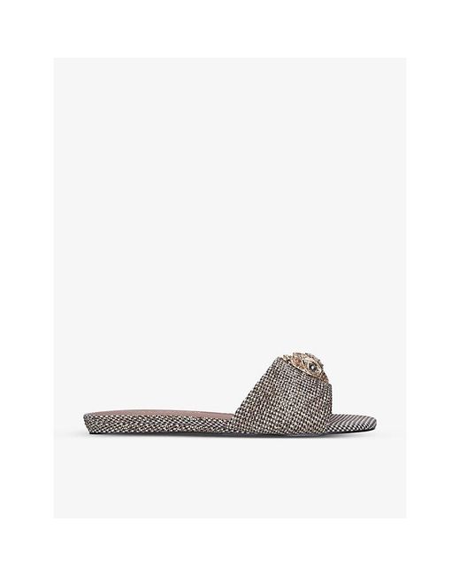 Kurt Geiger White Kensington Eagle-Embellished Houndstooth Woven Mules