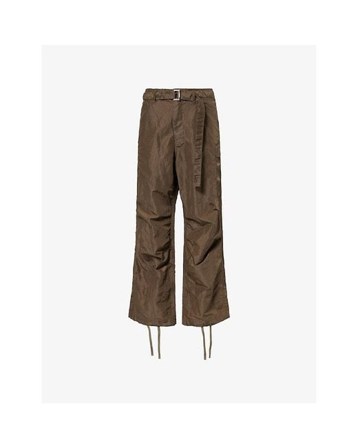 Sacai Brown Treated Relaxed-Fit Nylon-Twill Trousers for men