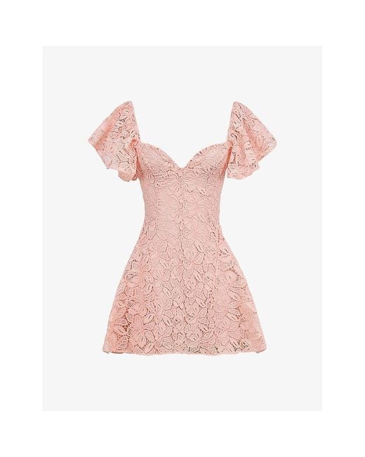House Of Cb Pink Verity Sweetheart-Neck Lace-Embroidered Woven Mini Dress