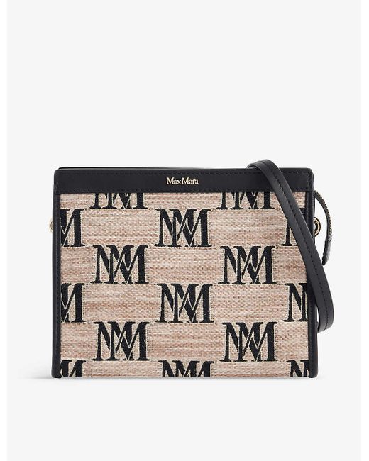 Max Mara Black Monogram-pattern Woven Clutch Bag
