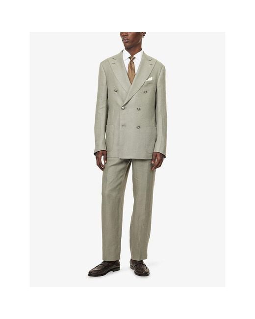 Corneliani Gray Elasticated-Waist Linen Trousers for men