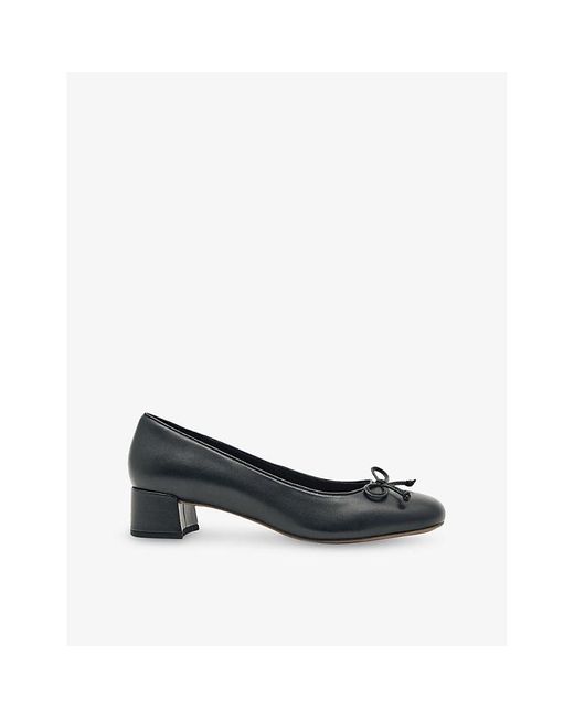 Reiss Black Anna Heeled Leather Ballet Pumps
