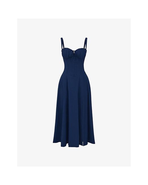House Of Cb Blue Vy Carmen Sleeveless Cotton-blend Midi Dress