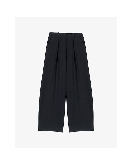 Maje Blue Belted Elasticated-Waist Stretch-Cotton Trousers