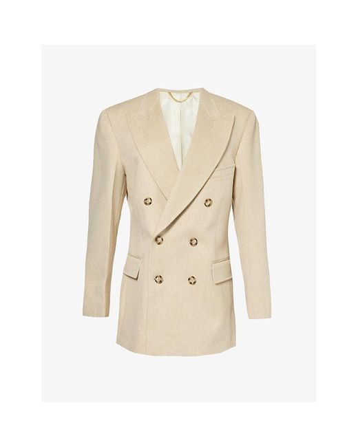 Victoria Beckham Natural Double-breasted Boxy-fit Wool And Cashmere-blend Blazer