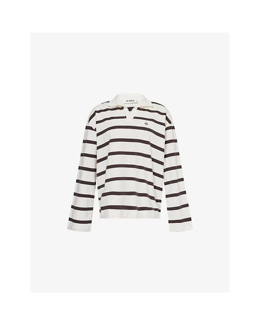 4th & Reckless White Hailey Rugby Striped Stretch-Cotton T-Shirt