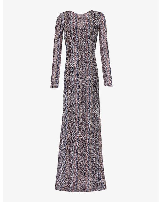 Missoni Purple Metallic Chevron-pattern Knitted Maxi Dress