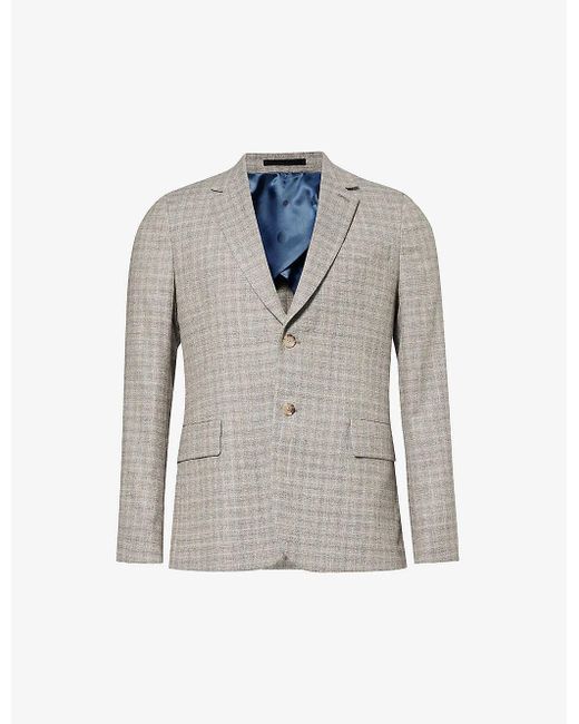 Paul Smith Gray Checked Single-breasted Wool, Cotton And Linen-blend Blazer for men