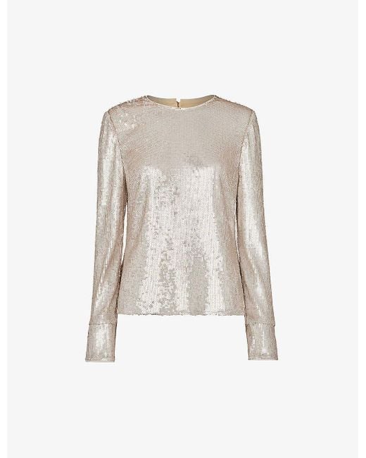 Whistles White Sequin-embellished Round-neck Recycled Polyester-blend Top