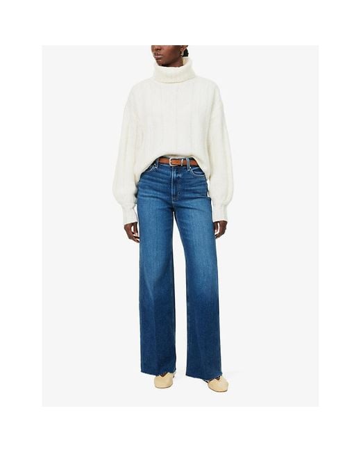 PAIGE Blue Anessa Raw-Hem High-Rise Wide-Leg Stretch-Denim Jeans