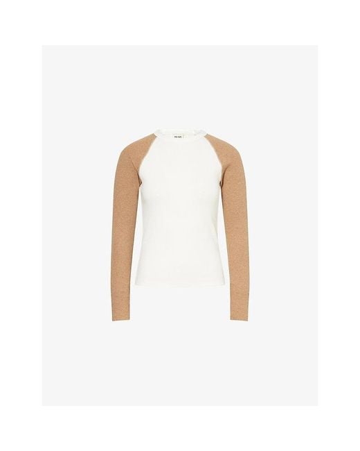 ME+EM White Baseball Raglan-Sleeve Stretch-Cotton Top