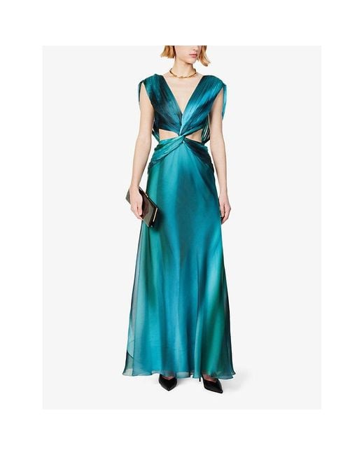 Alberta Ferretti Blue Twist-design Open-back Silk Maxi Dress