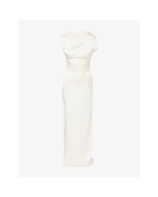 Victoria Beckham White Rad Split-Sides Satin Maxi Dress