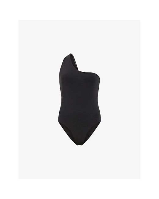 AllSaints Black Correl One-shoulder Stretch-woven Swimsuit