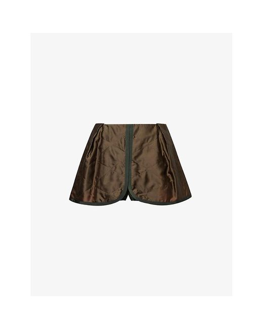 Sacai Green Quilted Contrast-trim Mid-rise Satin Shorts