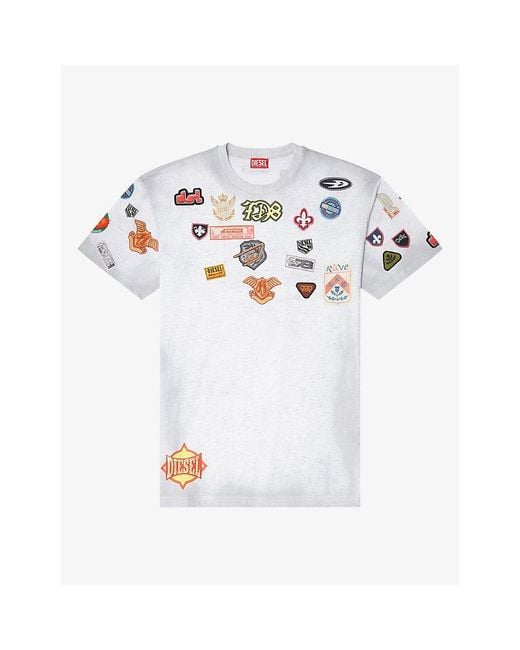 DIESEL White Patch-Print Cotton T-Shirt for men