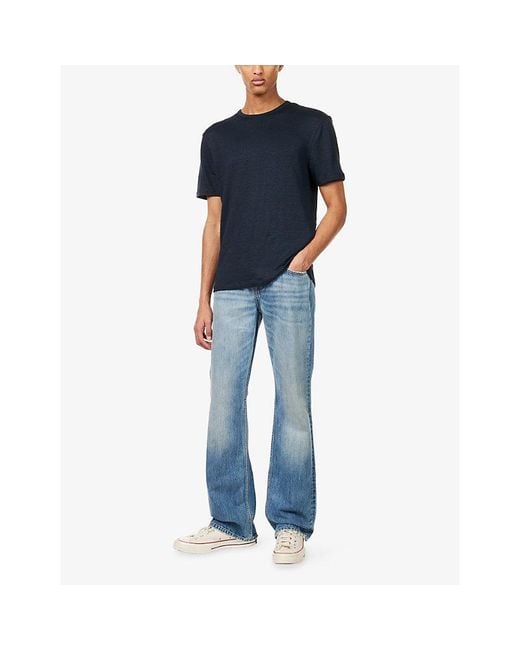 7 For All Mankind Blue Relaxed-Fit Crew-Neck Linen-Blend T-Shirt for men