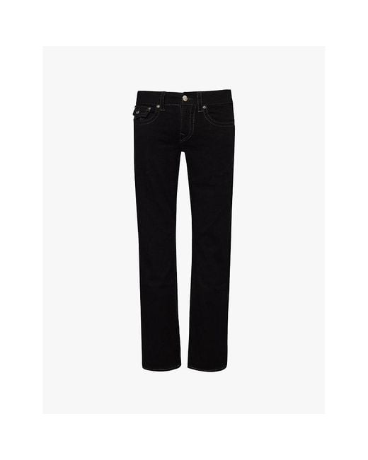 True Religion Black Ricky Flap Big Brand-Patch Straight-Leg Regular Fit Stretch-Denim Jeans for men