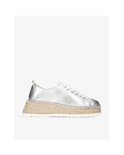 Carvela Kurt Geiger White Chase Metallic Espadrille-Flatform Leather Low-Top Trainers
