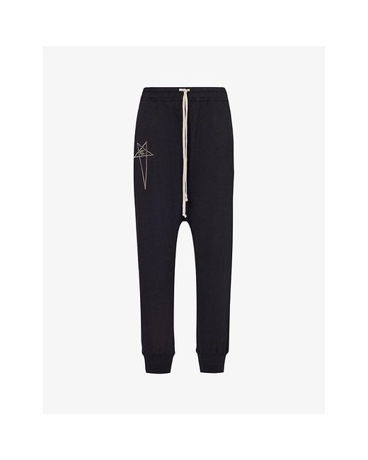 Rick Owens Blue X Champion Brand-embroidered Cotton-jersey Trousers