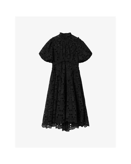 AllSaints Black Odette Lace Woven Midi Dress