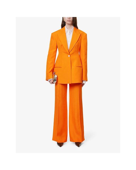 Stella McCartney Orange Peak-lapel Padded-shoulder Woven Blazer