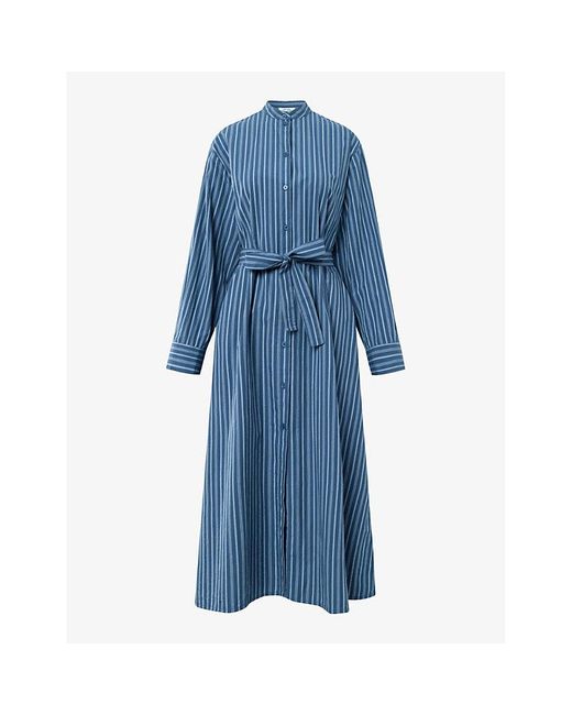 Nué Notes Blue Claude Stripe Midi Cotton Shirt Dress