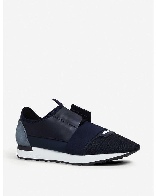 Balenciaga Men's Race Runners Leather, Suede And Mesh Trainers in Navy  (Blue) for Men | Lyst