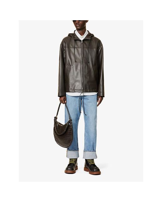Bottega Veneta Brown Drawstring-hood Relaxed-fit Leather Jacket for men