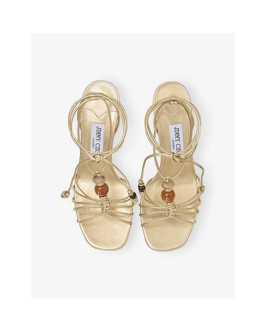Jimmy Choo Lova 85 Beaded Metallic Leather Wedge Heels