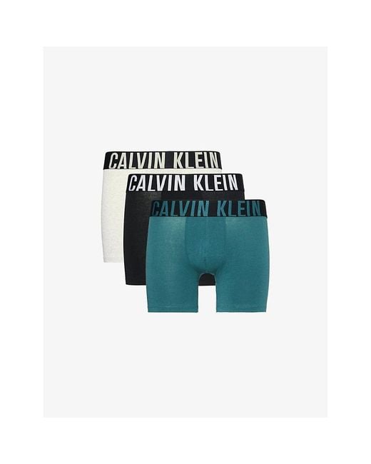 Calvin Klein Blue Intense Power Pack Of Three Stretch-Cotton Boxer Briefs for men