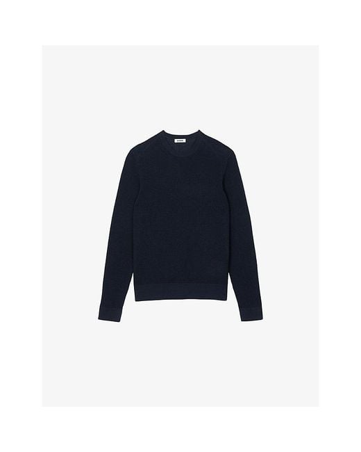 Sandro Blue Textured Crewneck Cotton Knitted Jumper for men