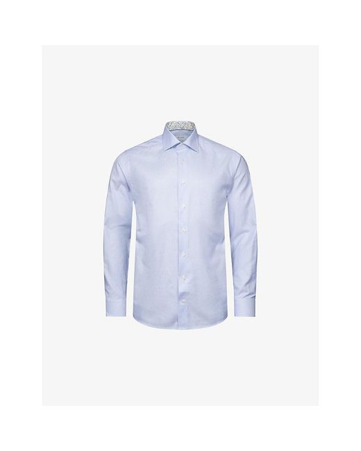 Eton of Sweden Blue Solid Slim-fit Cotton-blend Oxford Shirt for men