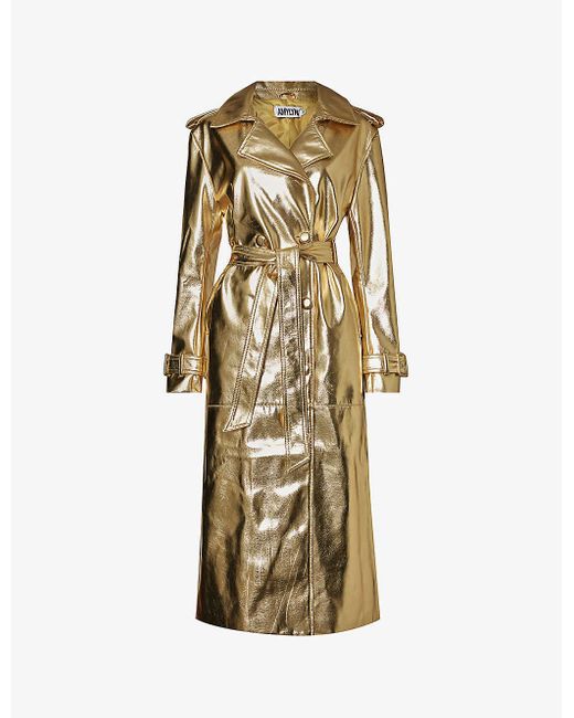 Amy Lynn Metallic Double-breasted Faux-leather Coat X