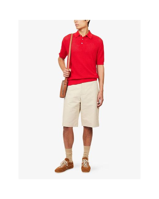 Drake's Red Waffle-Knit Short-Sleeve Cotton Polo Shirt for men