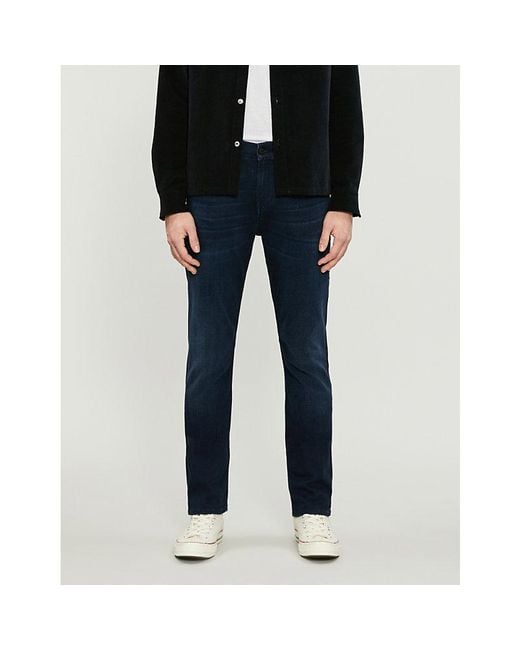 7 For All Mankind Black Blue Cotton Slimmy Luxe Performance Plus Slim-fit Jeans for men