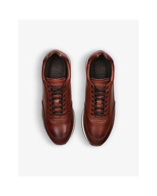 Loake Brown Bannister Tonal-Stitching Leather Low-Top Trainers for men