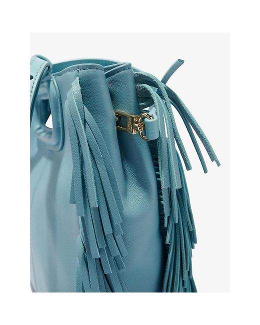Maje Blue M Fringed-trim Leather Cross-body Bag