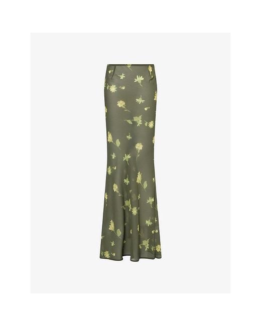 HYPHEN Green Floral-Print Sheer Maxi Skirt
