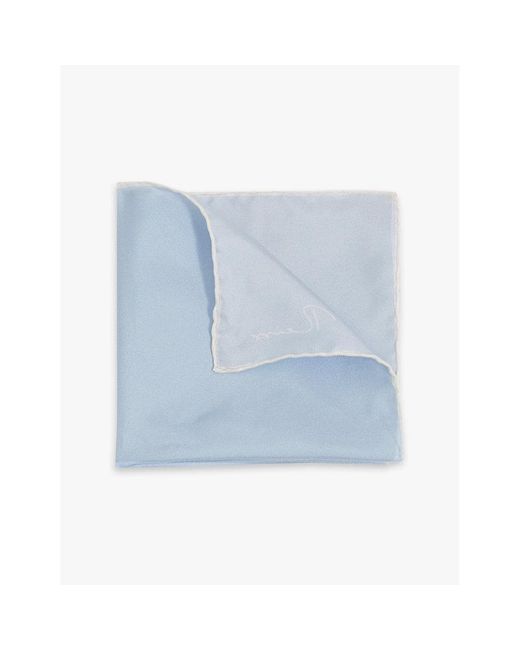 Reiss Blue Ceremony Contrast-Piping Silk Pocket Square for men