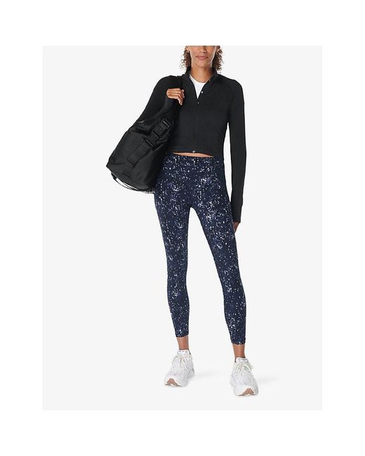Sweaty Betty Blue Power 7/8 Workout Abstract-Pattern Stretch-Jersey Leggings