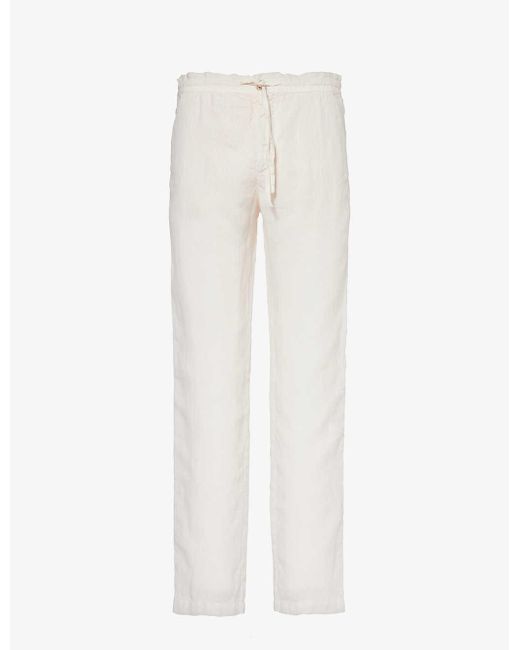120% Lino White Drawstring Tapered-leg Regular-fit Linen Trousers for men
