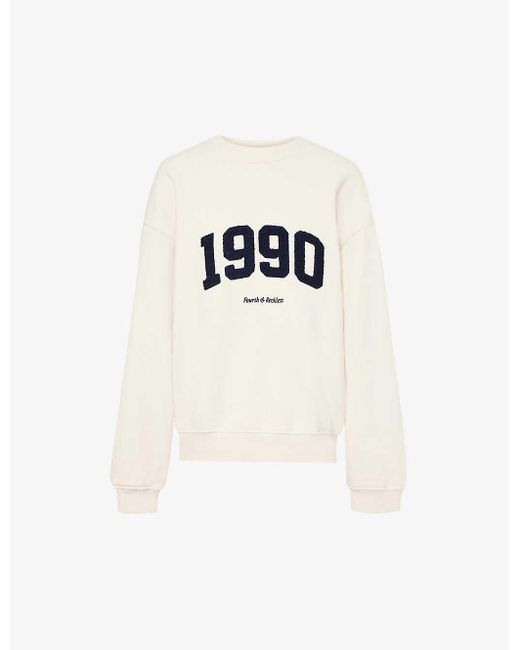 4th & Reckless White 1990 Flocked-applique Cotton-jersey Sweatshirt
