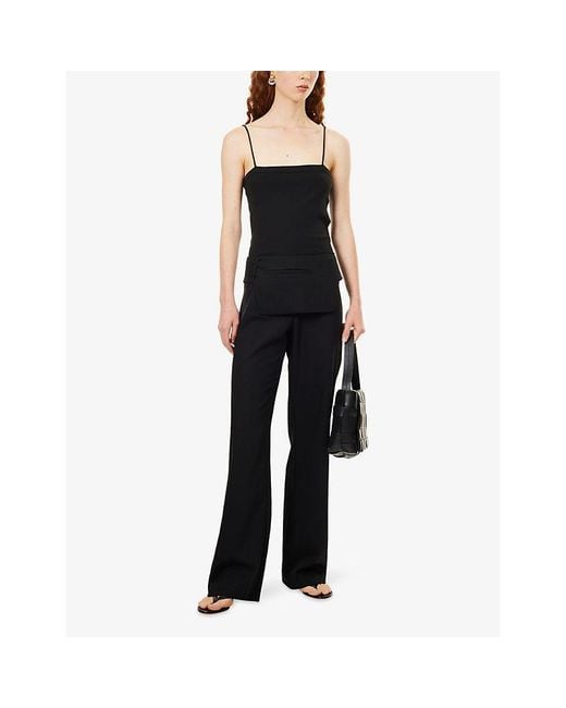 St. Agni Black Belted Straight-Leg Wool Trousers