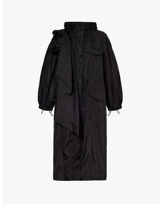 Simone Rocha Black Bow-embellished Hooded Shell Jacket
