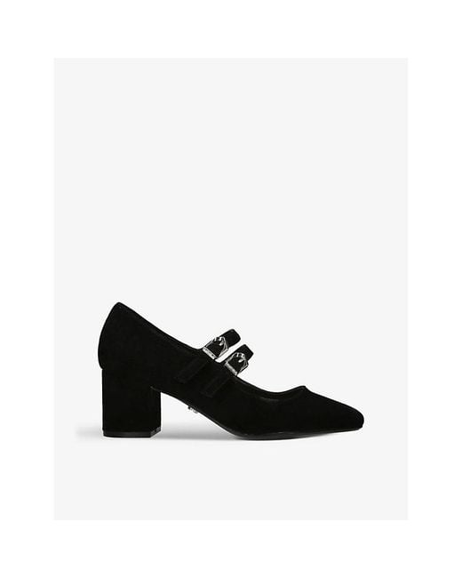 Carvela Kurt Geiger Black Harper Front-Buckle Suede Heeled Courts