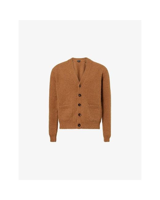 Tom Ford Brown Brushed V-Neck Wool-Blend Cardigan for men