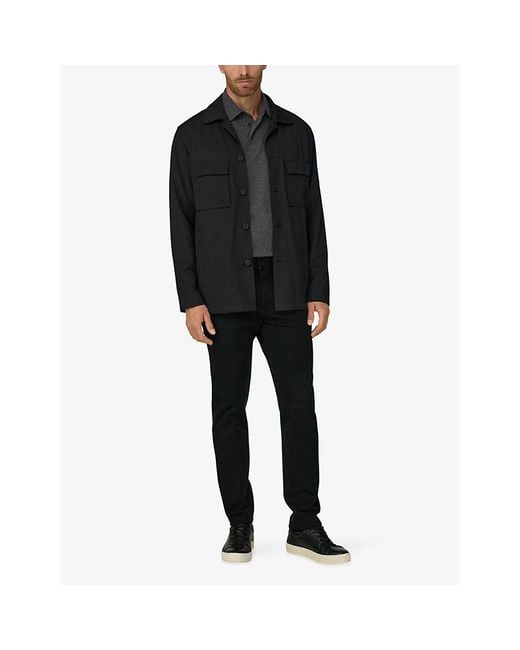 Boggi Black Collared Zip-Up Stretch-Cotton Jacket for men