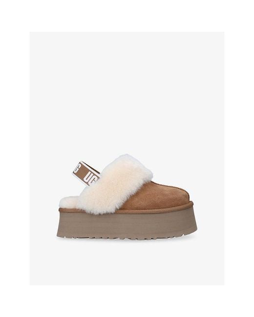 Ugg Brown Funkette Sheepskin-lined Suede Platform Slingback Slippers