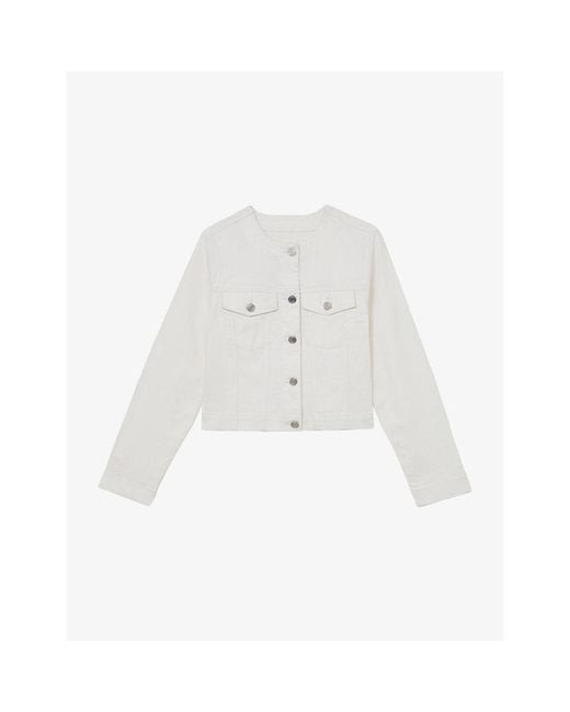 Reiss White Medora Round-Neck Denim Jacket